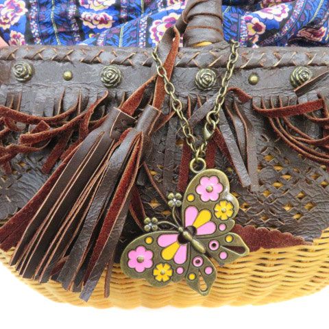 アナスイ ANNA SUI かごバッグ フリンジ レザー バタフライ