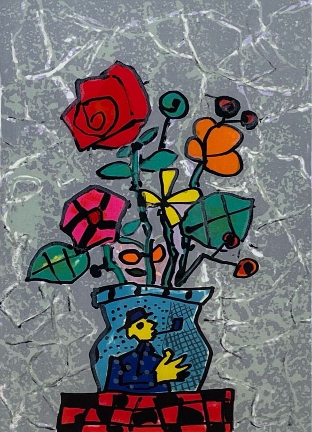 アイズピリ Paul Aizpiri モーブ色の背景のバラ リトグラフ 直筆サイン 具象画壇巨匠