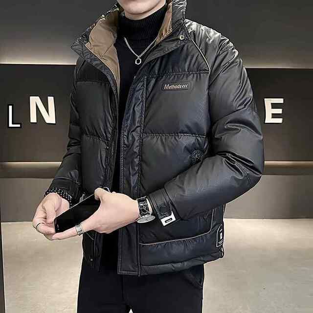 L 秋冬 コーデ メンズ 服 シンプル ファッション オシャレ 大人 かっこいい 大きいサイズ ストリート 紳士服 カラー ブロック スタンドカラー ダウン ジャケット 冬 ハイエンド ジャケット