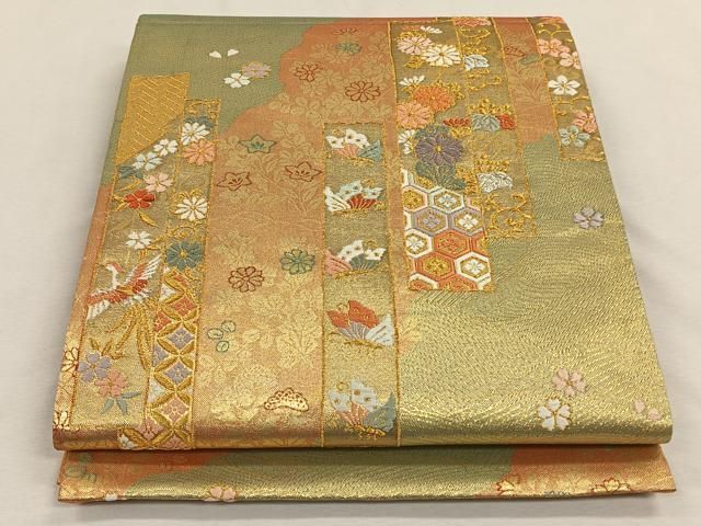 着物帯　六通柄 平和屋着物○六通柄袋帯 唐織 草木帯 正倉院裂文 金糸 正絹 逸品
