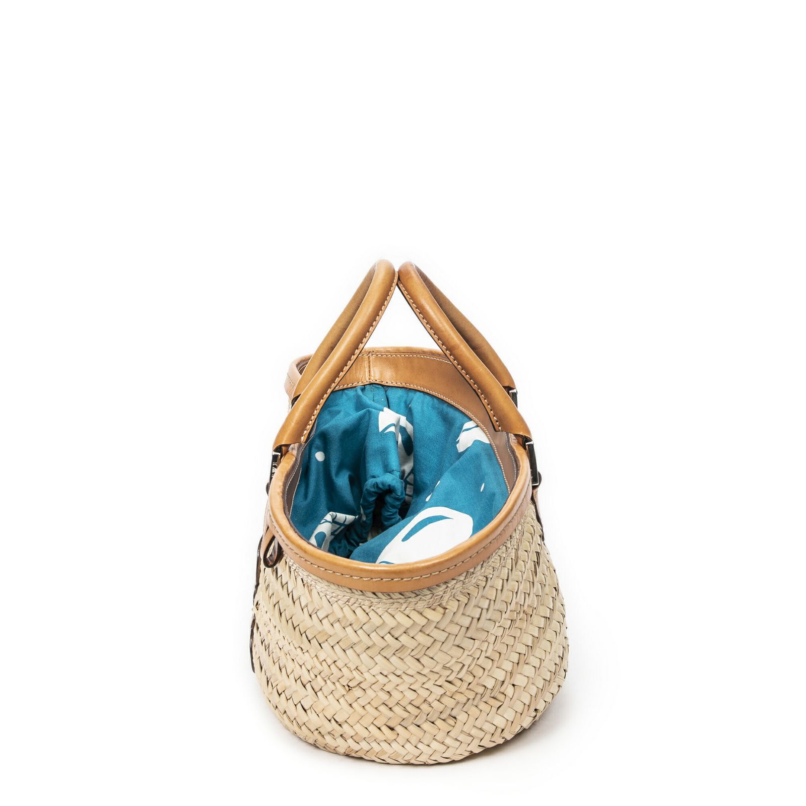 ロエベアイスクリームモチーフラフィアハンドバッグベージュ ブラウンウオーベンラフィアキャンバスA