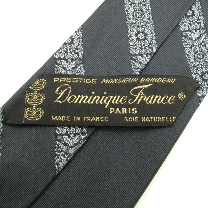 ドミニクフランス クラウン ブランド ネクタイ ストライプ 刺繍 シルク