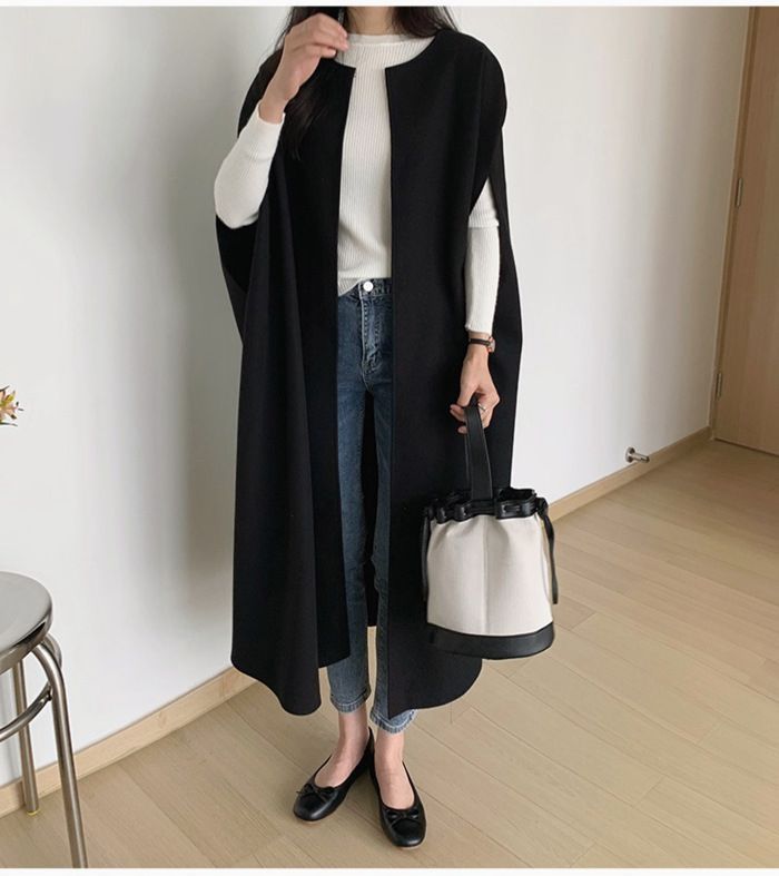 新品 ノーカラー ロングジレ レディース アウター リネン風素材