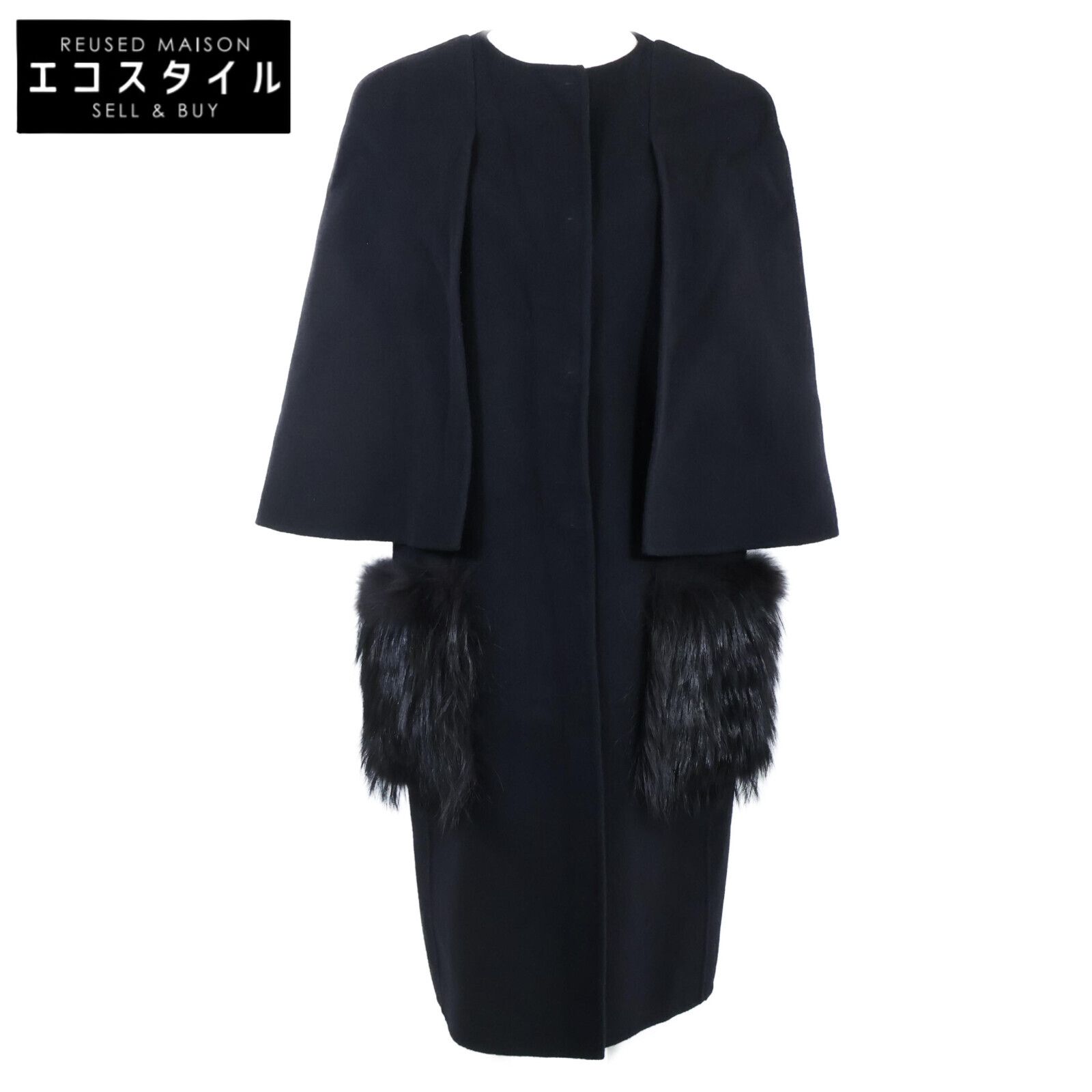 美品 FENDI フェンデイ ケープコート フォックスファー付き