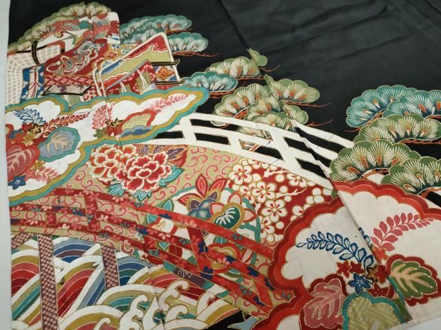 黒留袖 御所車双鶴草花文