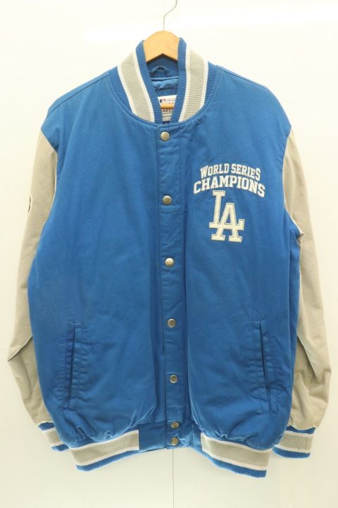 LA Dodgers メンズスタジャン M WORLD SERIES スタジャン LA Dodgers M グレー 灰 青 ブルー