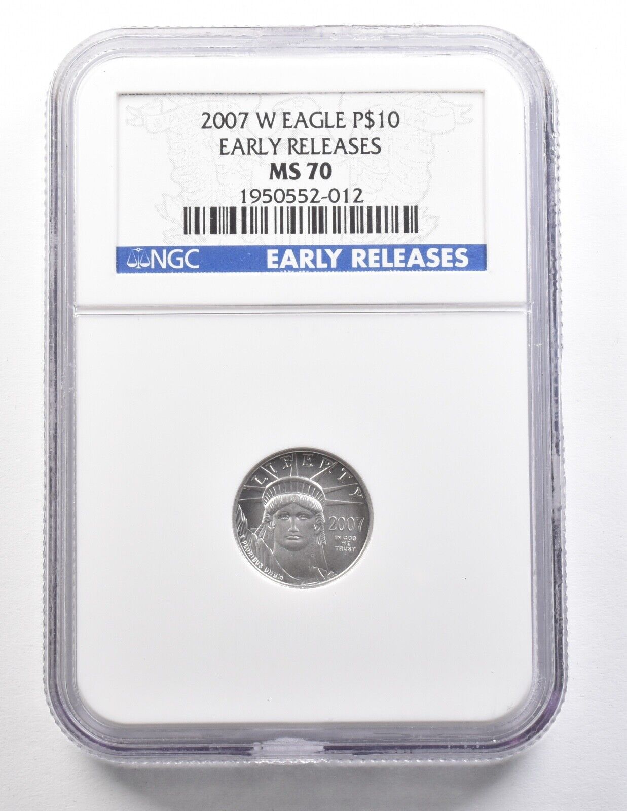 2007W 10ドル アメリカン プラチナ イーグル アーリーリリース 1|10オンス 0.1オンス MS70 NGC