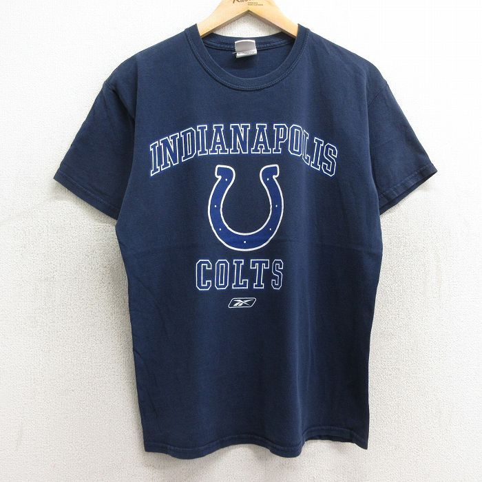 M/古着 半袖 ビンテージ Tシャツ メンズ 00s NFL インディアナポリスコルツ リーボック コットン クルーネック 紺 ネイビー アメフト スー