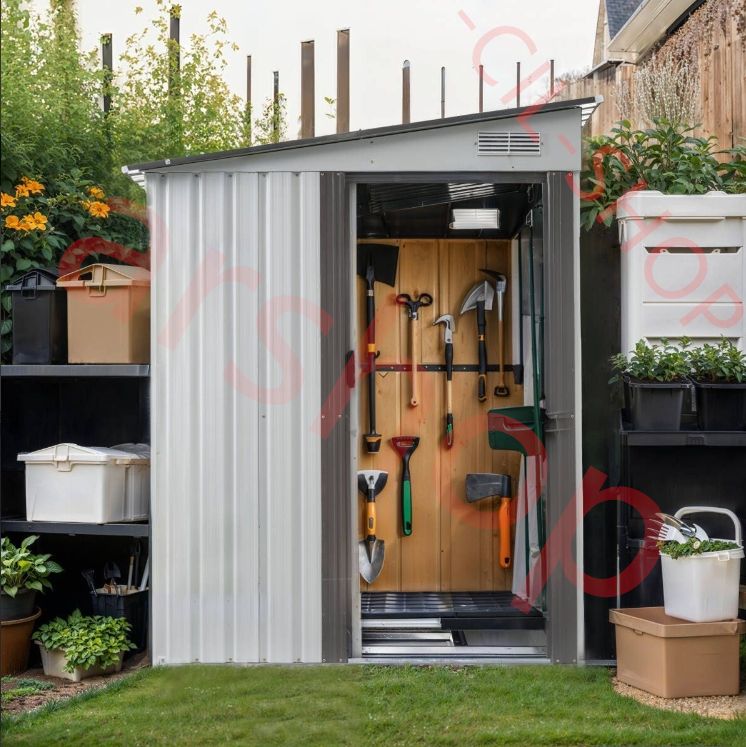 日本倉急速発送 可動棚付き 物置 屋外 スチール 倉庫 戸外収納庫 幅153*奥行き206*高181 可動棚付き 物置き おしゃれ 大型 収納庫 ホワイトグレー HRDEVELOPMENT_JP