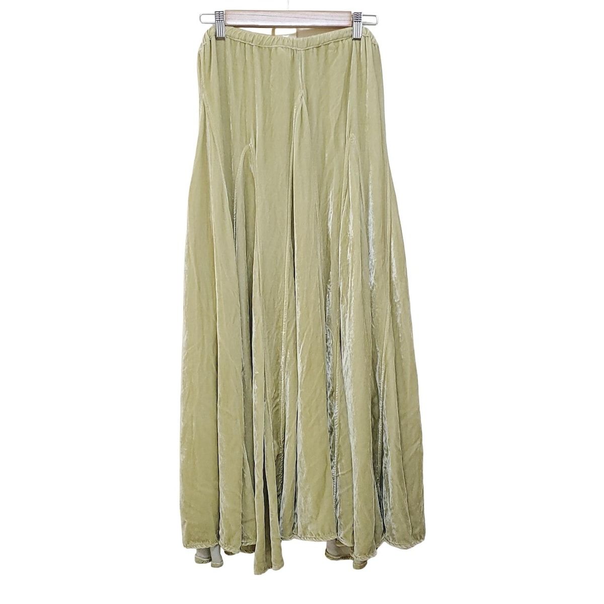 CP SHADES シーピーシェイズ ロングスカート サイズXS レディース - イエローグリーン マキシ丈 ベロア ウエストゴム