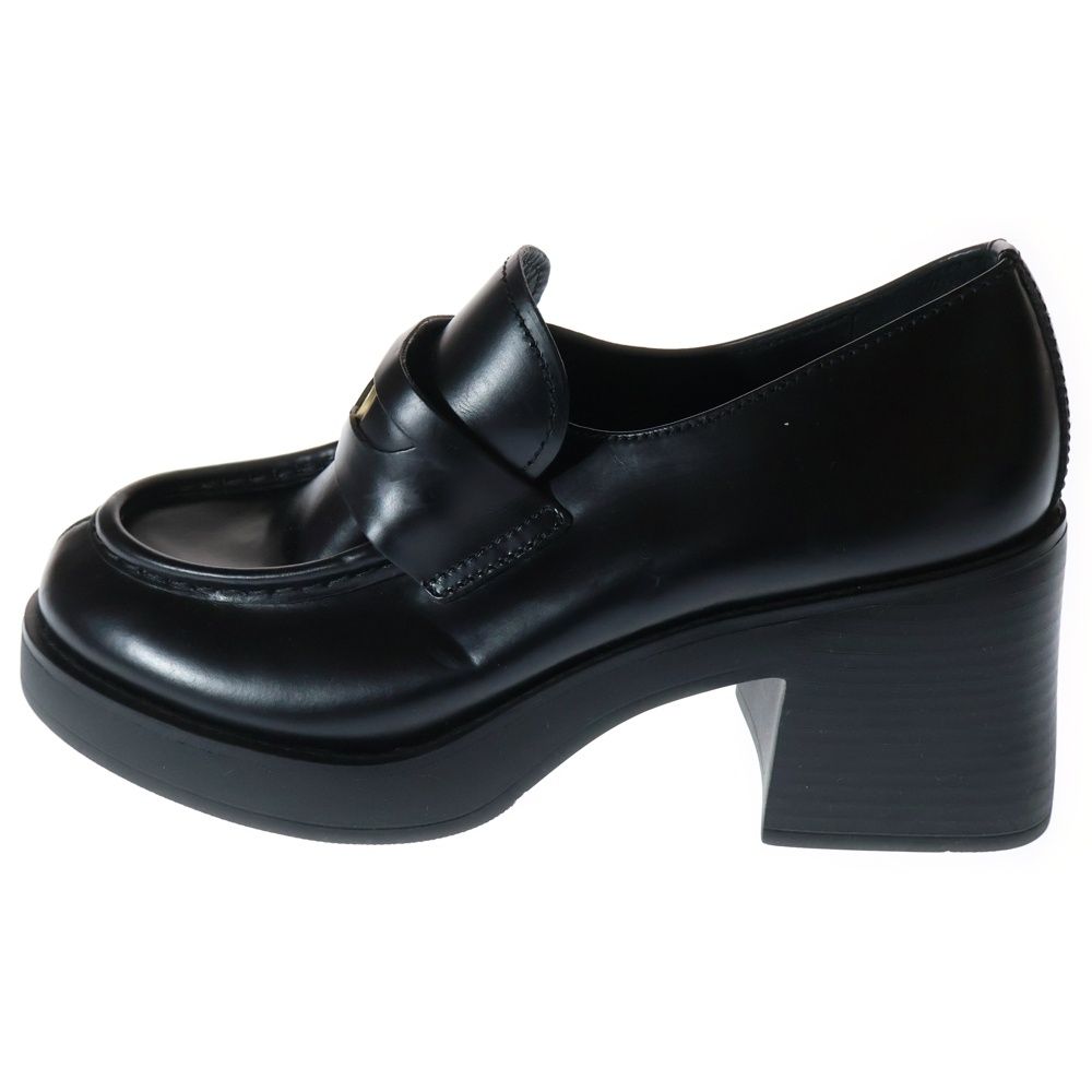 miumiu ミュウミュウ レザー ヒール ローカットシューズ コイン ペニーローファー ブラック レディース