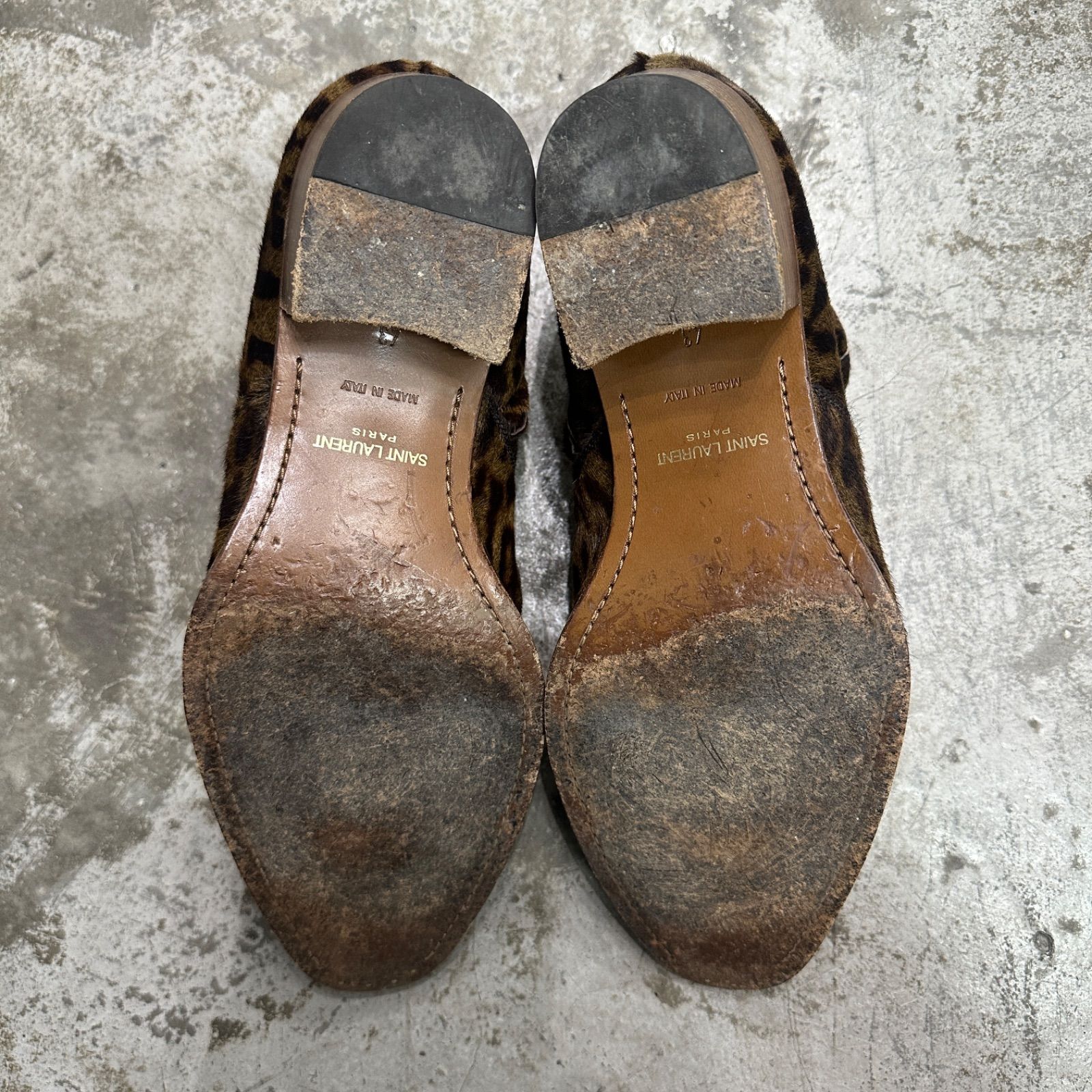  SAINT LAURENT PARIS レオパード ハラコ サイドジップ ヒール ブーツ サンローラン 43 98443 A 1 ワークブーツ ブーツ 革靴