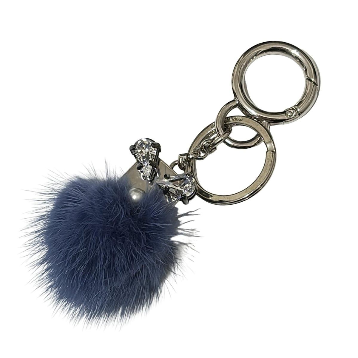 FENDI フェンディ キーホルダー チャーム - ブルー×シルバー×クリア ビジュー|パール ファー