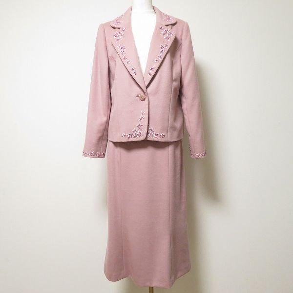 wnc スズキノリオ Norio Suzuki スカートスーツ セットアップ ピンク オートクチュール 刺繍 花 ビーズ レディース 965650