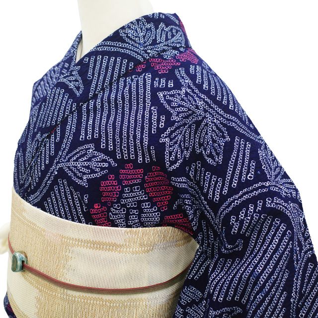浴衣 有松鳴海絞り 単衣 夏物 夏 木綿 綿 花 裄65 Ｍ 中古 sn1572 中古】 夏物 本場有松鳴海絞り 浴衣 リサイクル 有松 ゆかた