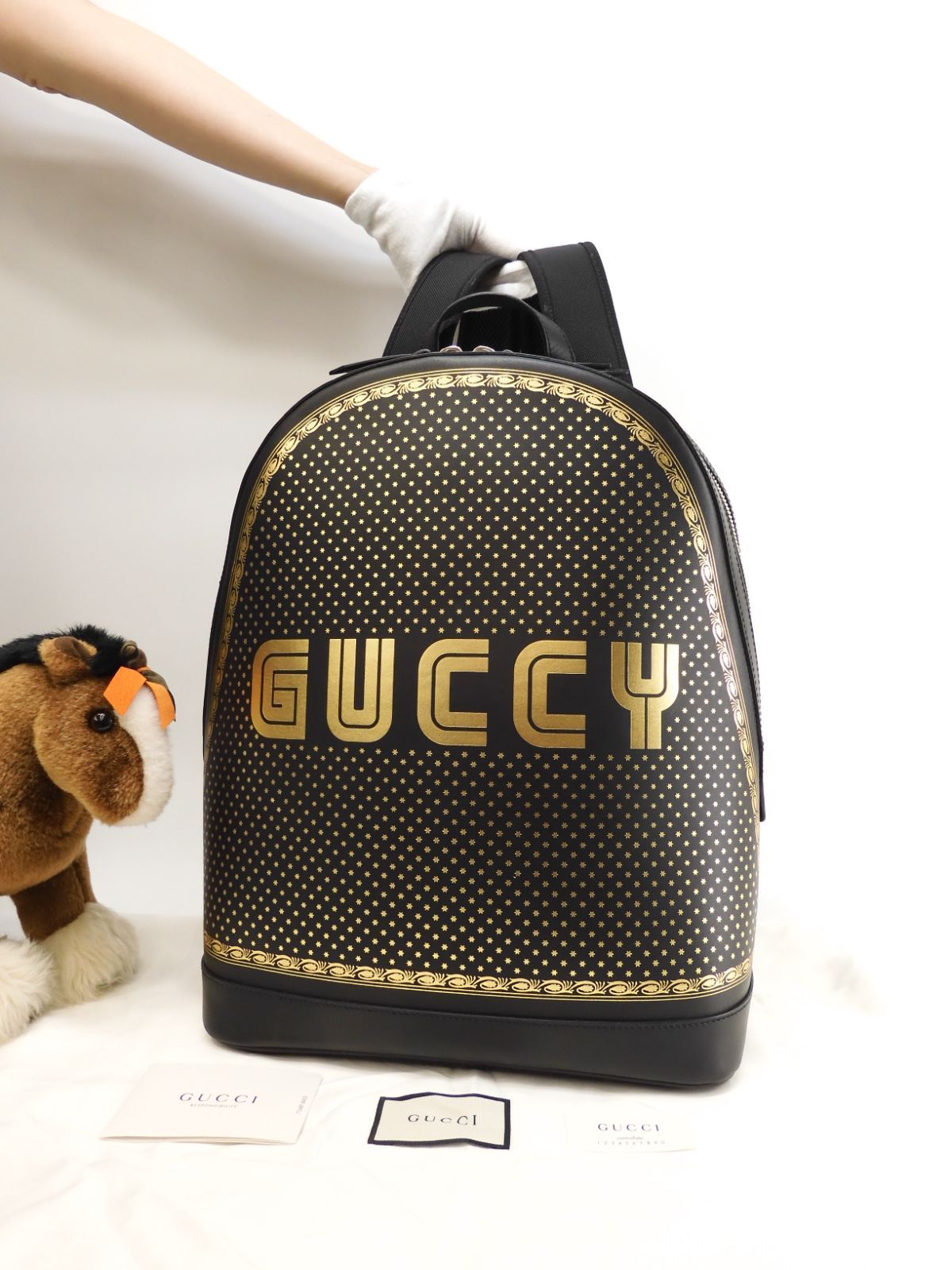 GUCCI ブラックレザー バックパック グッチ GUCCI バッグ レディース ブランド ハンドバッグ