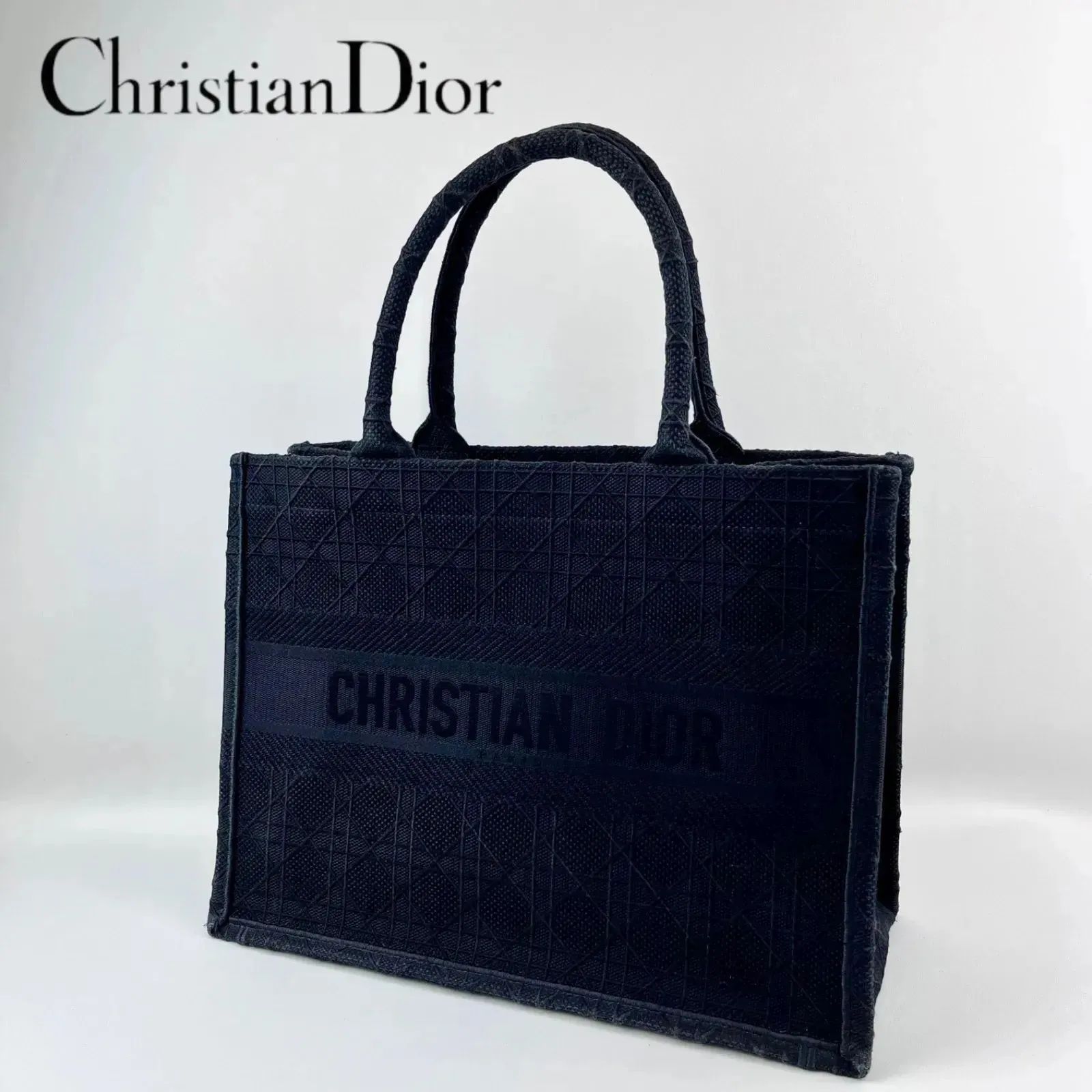 週末セール中 【美品】Christian Dior クリスチャンディオール ブックトート ミディアム キャンバス トートバッグ ハンドバッグ  レディース ブラック 黒 - メルカリ