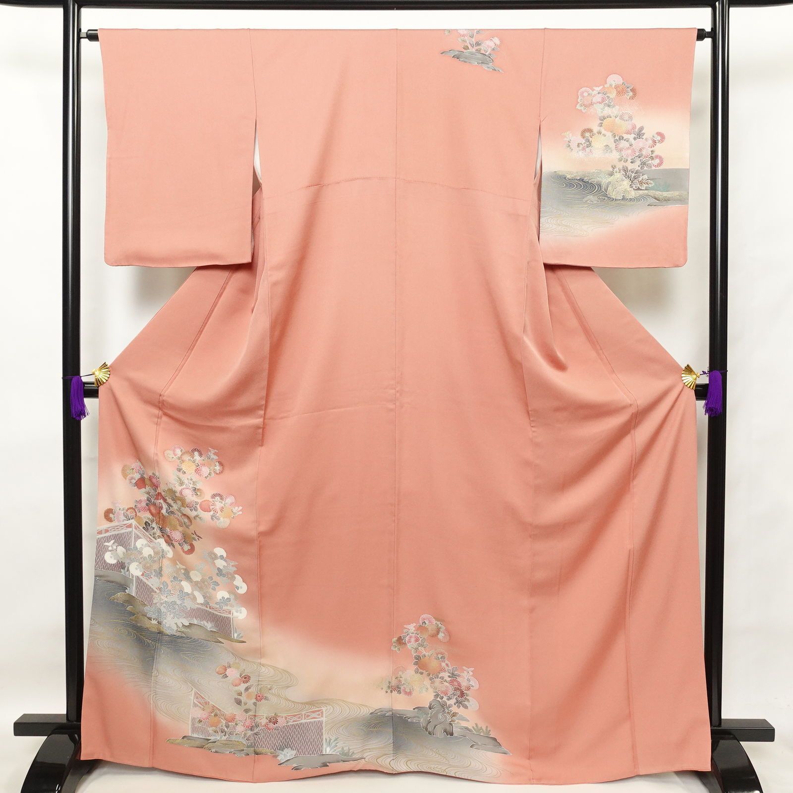 中古 訪問着 正絹 金彩 刺繍 箔 古典柄 袷仕立て ピンク - メルカリ