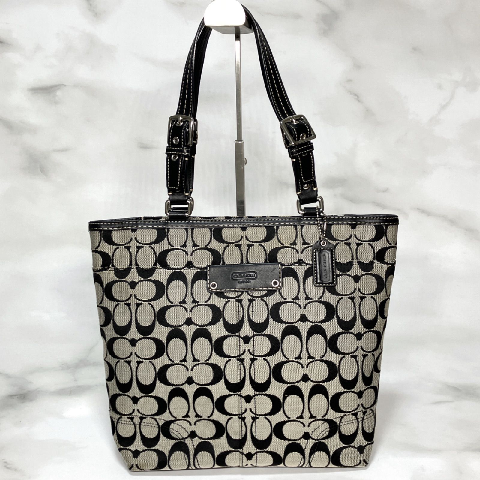 COACH コーチ トートバッグ シグネチャー ストライプ デニム 肩掛け