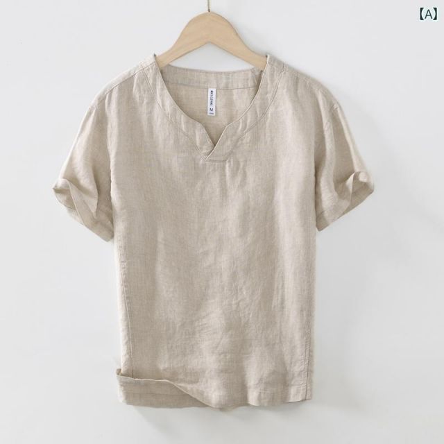 2XL メンズ ファッション 服 男性用 オシャレ シンプル 大人 かっこいい 大きいサイズ ストリート 紳士服 サマー リネン 半袖 T シャツ リネン トップス Vネック ポロ T シャツ 綿 リネン レトロ フル リネン 服 USTAUSTRALIA_COM_AU