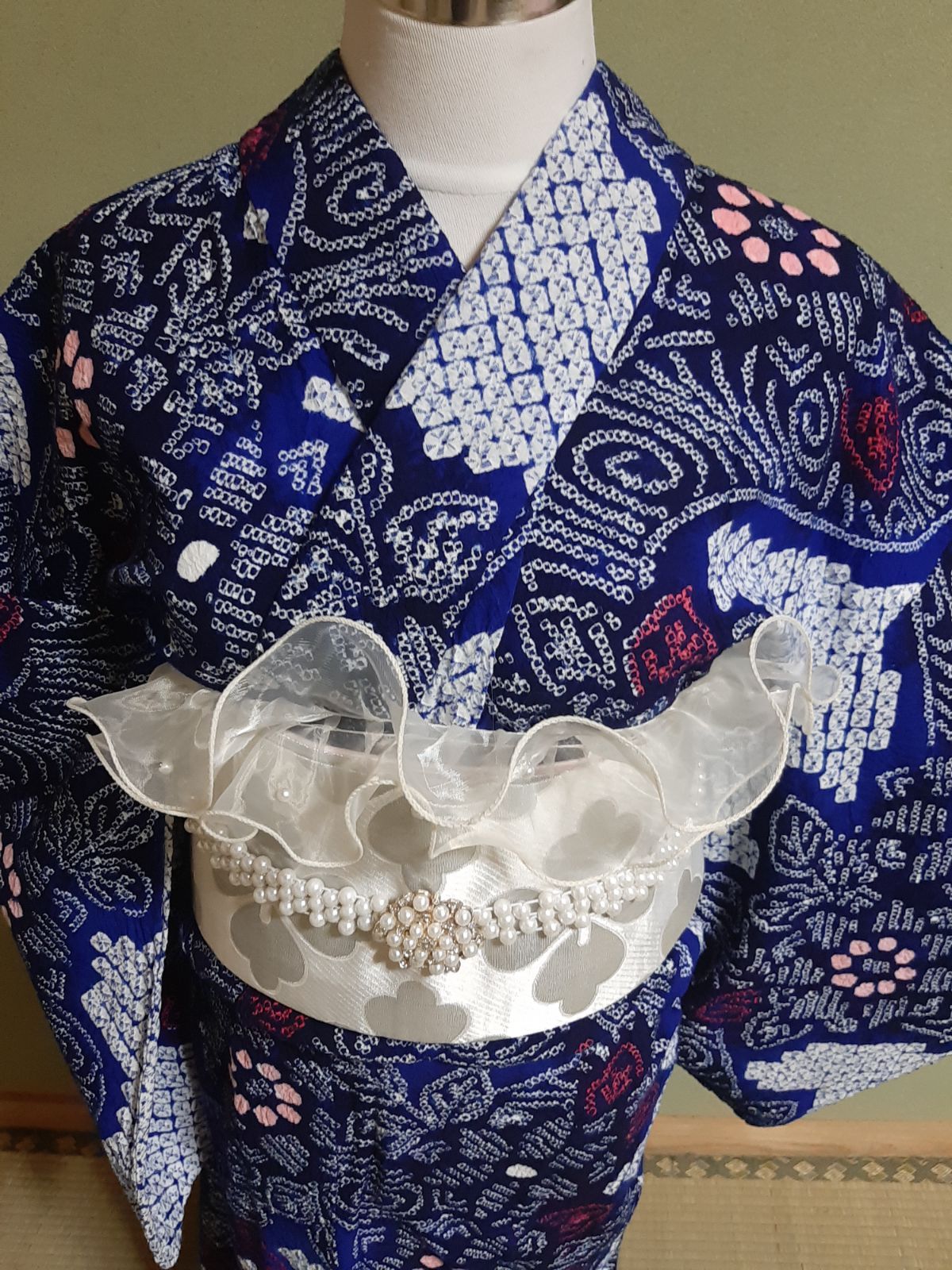 Amazon.co.jp: 有松鳴海絞り 浴衣 ゆかた 黒 花模様 蜘蛛絞り肩