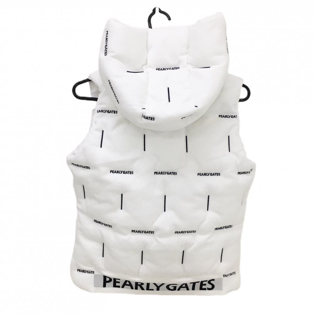 パーリーゲイツ 中綿ベスト 白×ネイビー ロゴ刺しゅう総柄 レディース 0 S ゴルフウェア 2025年モデル PEARLY GATES