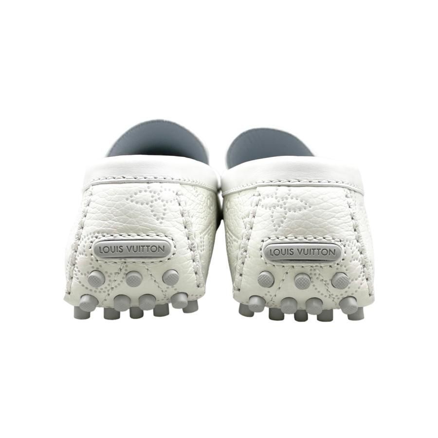 LOUIS VUITTON ホワイトレザー ローファー 美品◇ルイヴィトン レザーローファー LV金具 シルバー金具