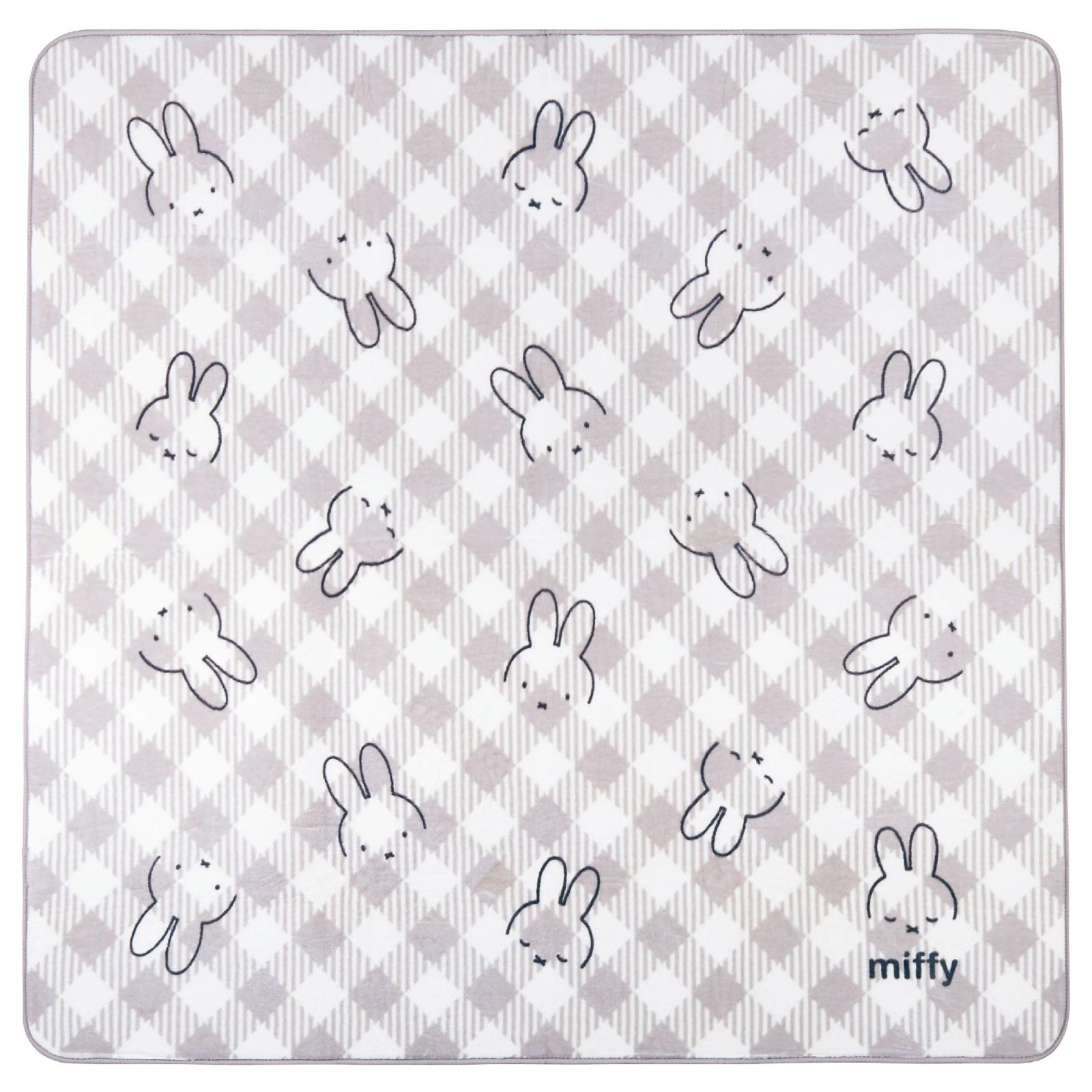【在庫処分】床暖房対応 かわいい キャラクター ふんわり グレー やわらか 約180×180cm ラグマット あたたかい チェックライン 洗える ミッフィー 28151 センコー(Senko)