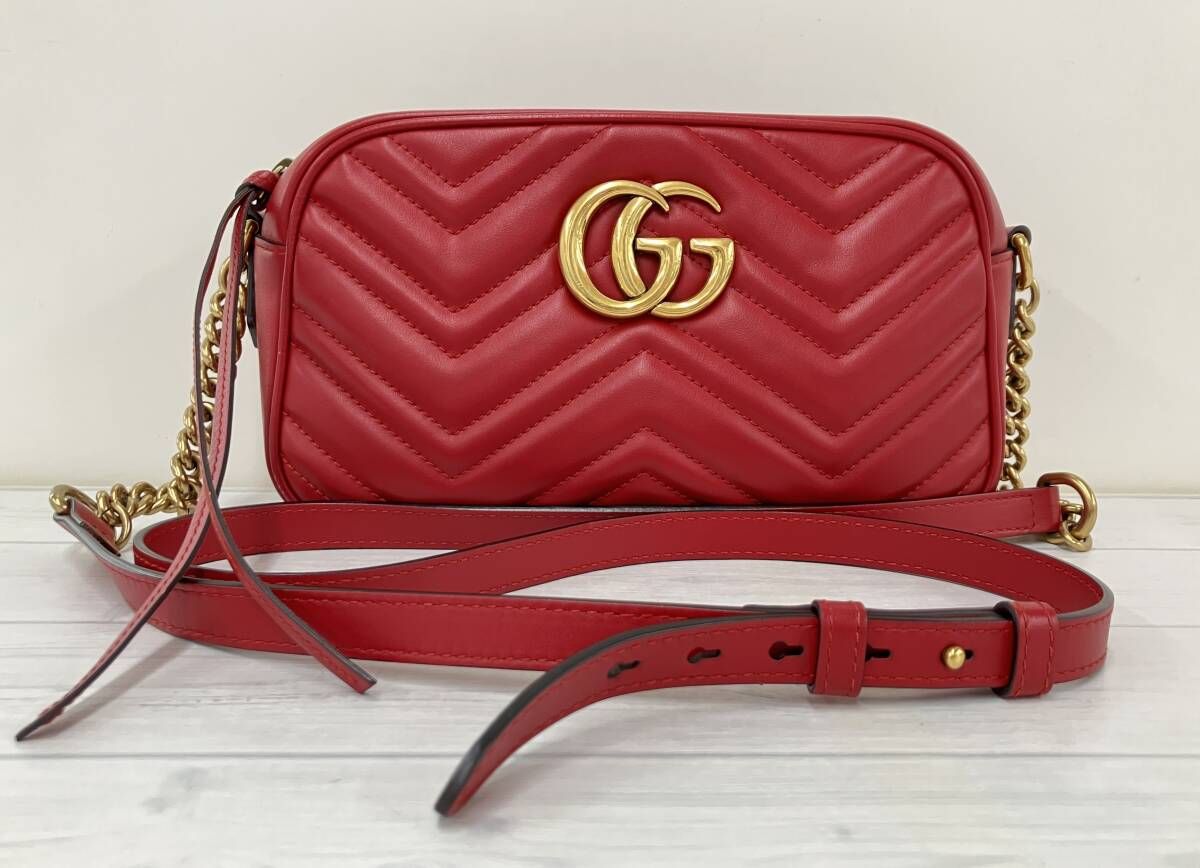 GUCCI GGマーモント ショルダーバック 441632 グッチ レッド バック