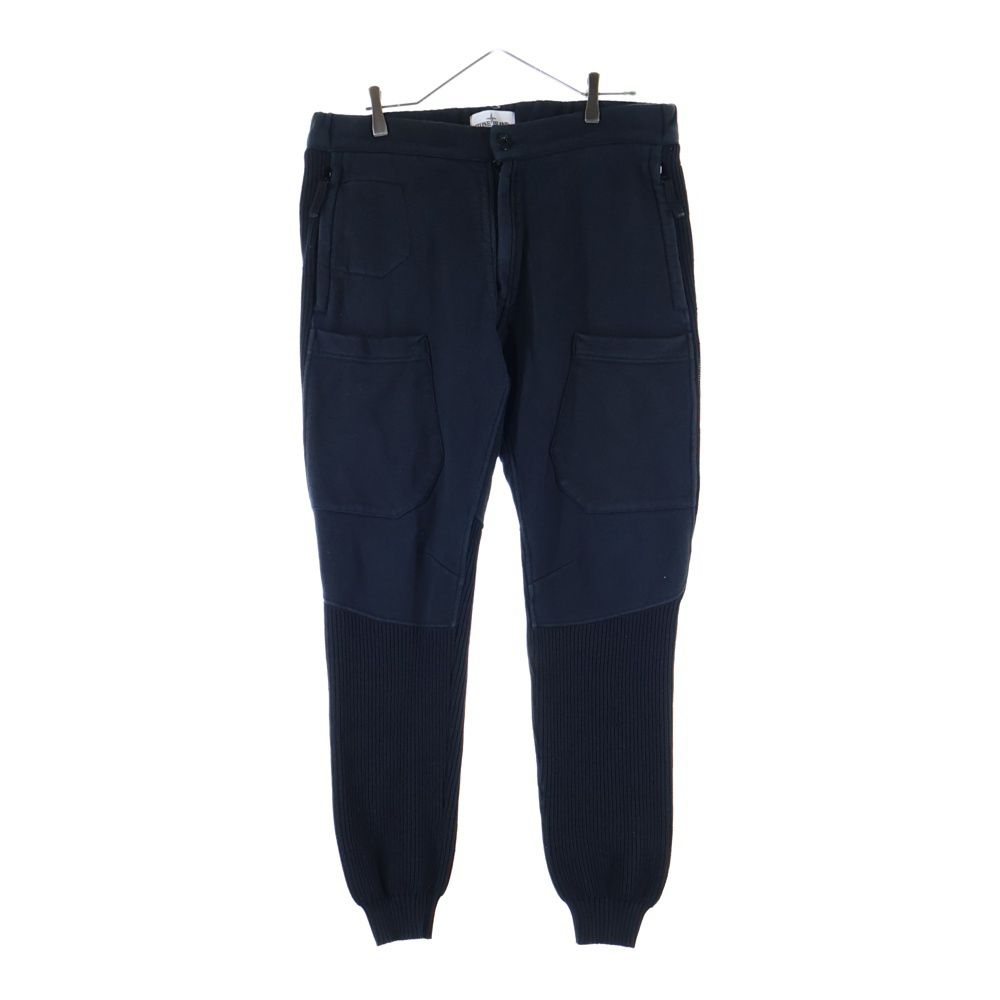 STONE ISLAND ストーンアイランド バックロゴプリント ニット切替 裏起毛 スウェット ジョガーパンツ ブラック 651565936