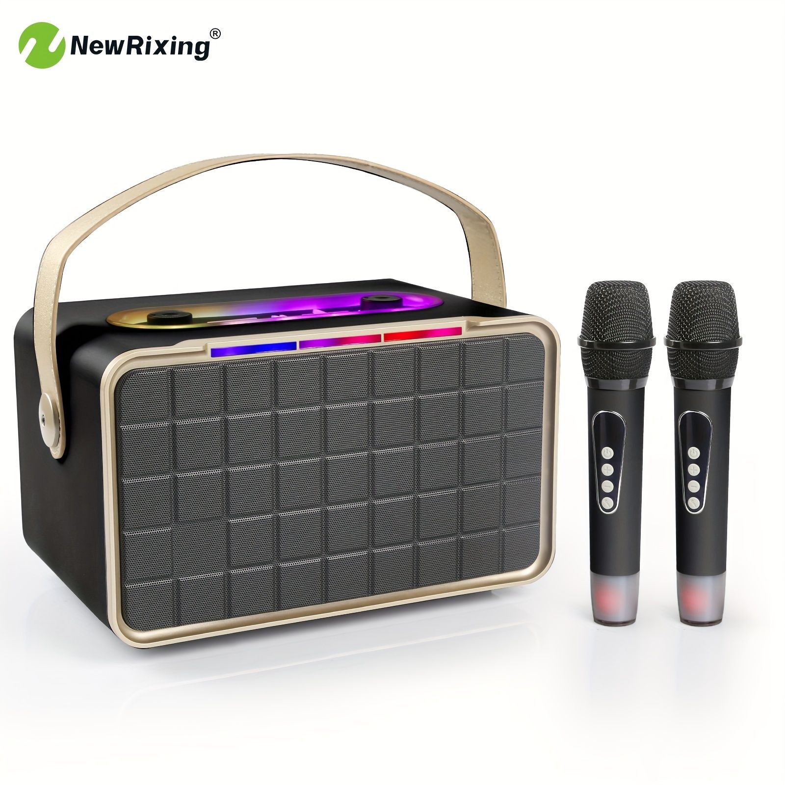 NewRixing ワイヤレスカラオケマシン（2つのマイク付き）、ポータブル
