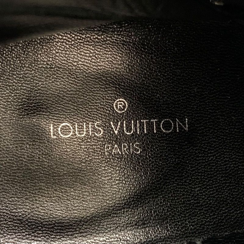 ルイヴィトン LOUIS VUITTON ブーツ ショートブーツ 靴 シューズ レザー ファブリック ブラック 黒 シルバー ベルト フリル  アンクルブーツ
