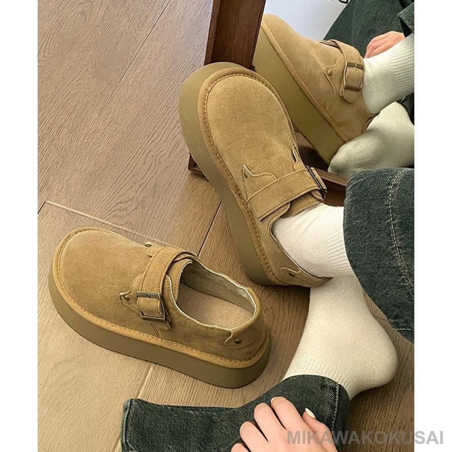 モカシンシューズ 厚底スエード調パンプス