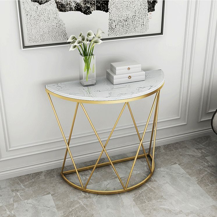 半円形のエントランステーブル シンプルな大理石調デザイン