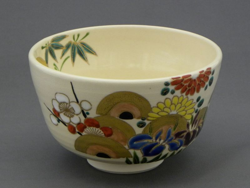 手描き抹茶碗 青海草花画