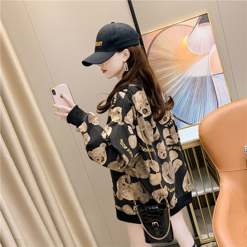 [2022]秋服 クマ 総柄 トレーナー レディース 韓国 闇かわいい 量産 超新 クマ 総柄 トレーナー レディース 韓国 闇かわいい 量産型