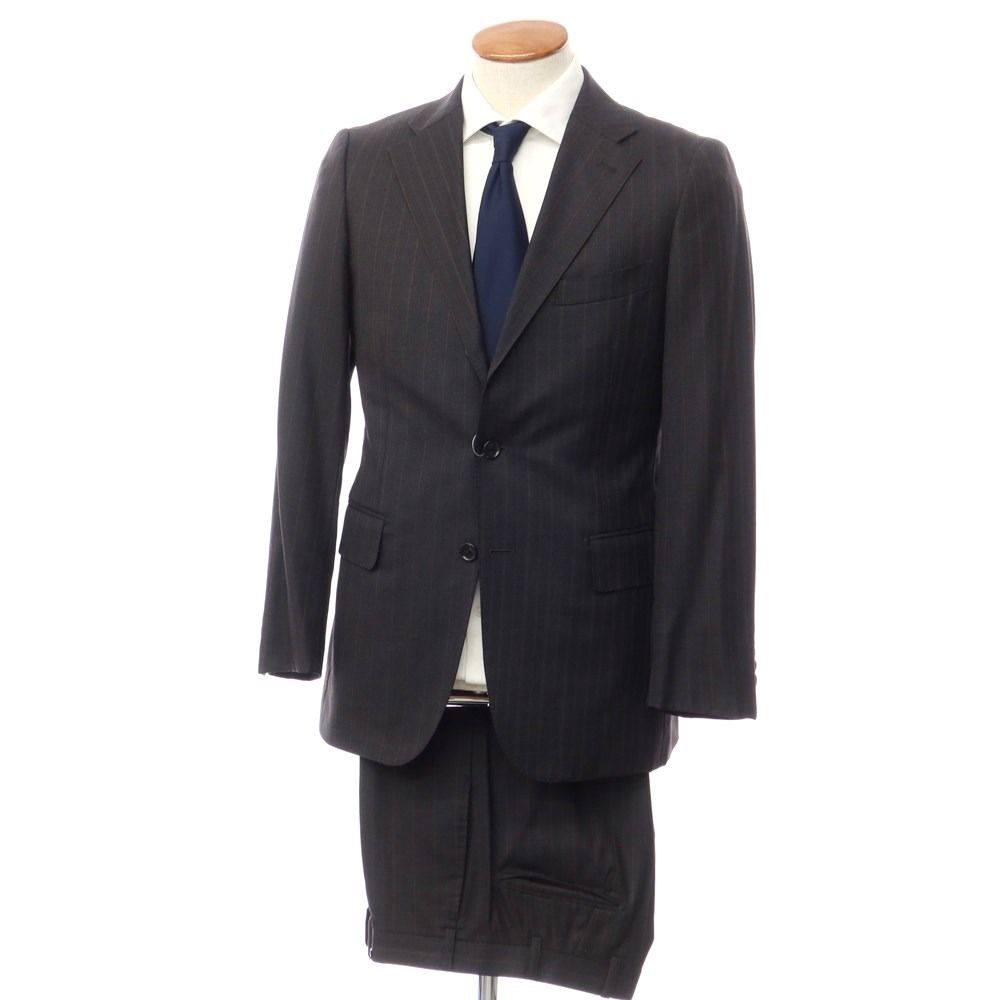 【中古】ポールスチュアート PAUL STUART ウール ストライプ 3つボタンスーツ チャコールグレー【サイズ46】【メンズ】