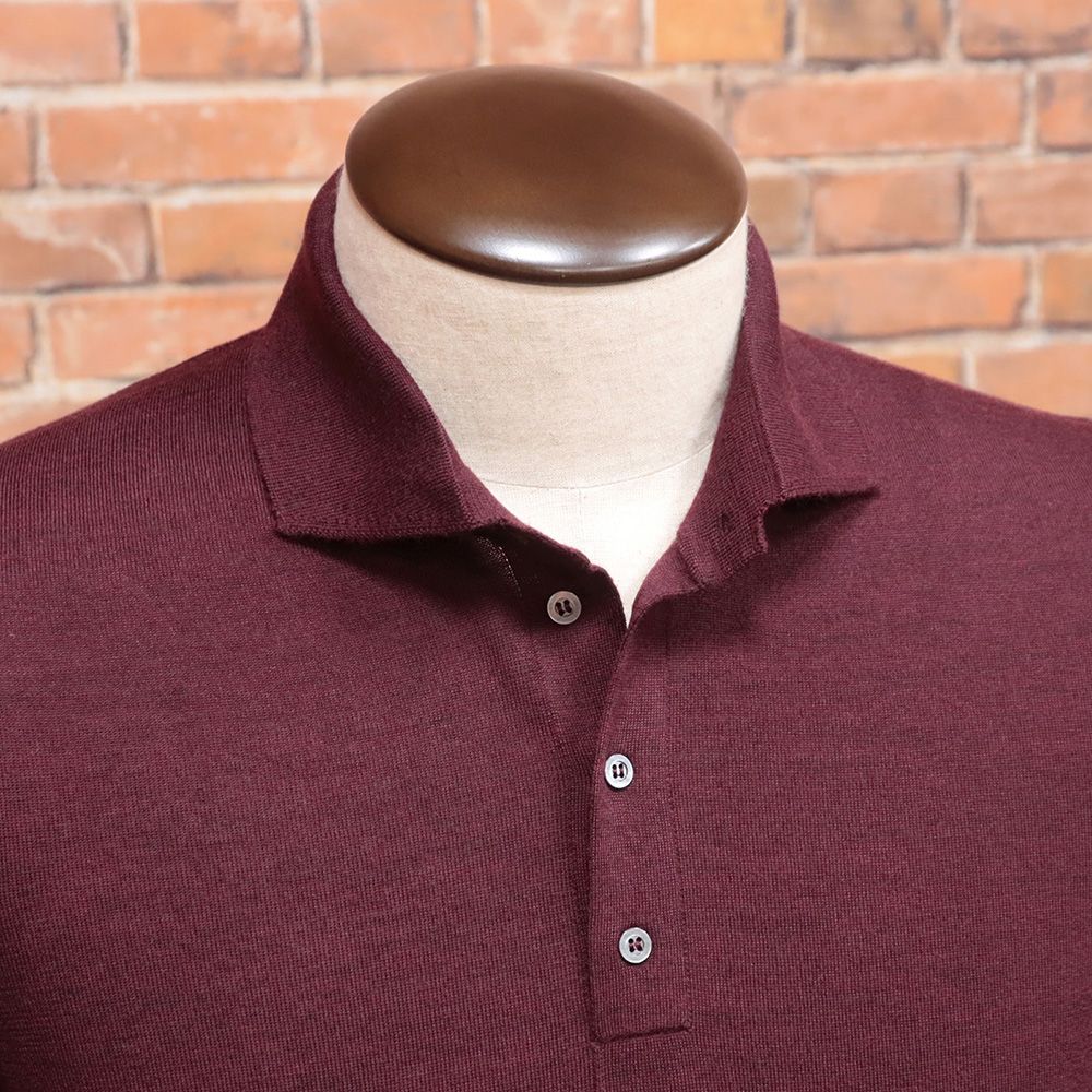 【全品送料無料】 24秋冬|Drumohr|48サイズ|ニットポロシャツ D0D145 スーパー140’s メリノウール 無地 イタリア製 長袖 贅沢 |赤|ボルドー|mb395|