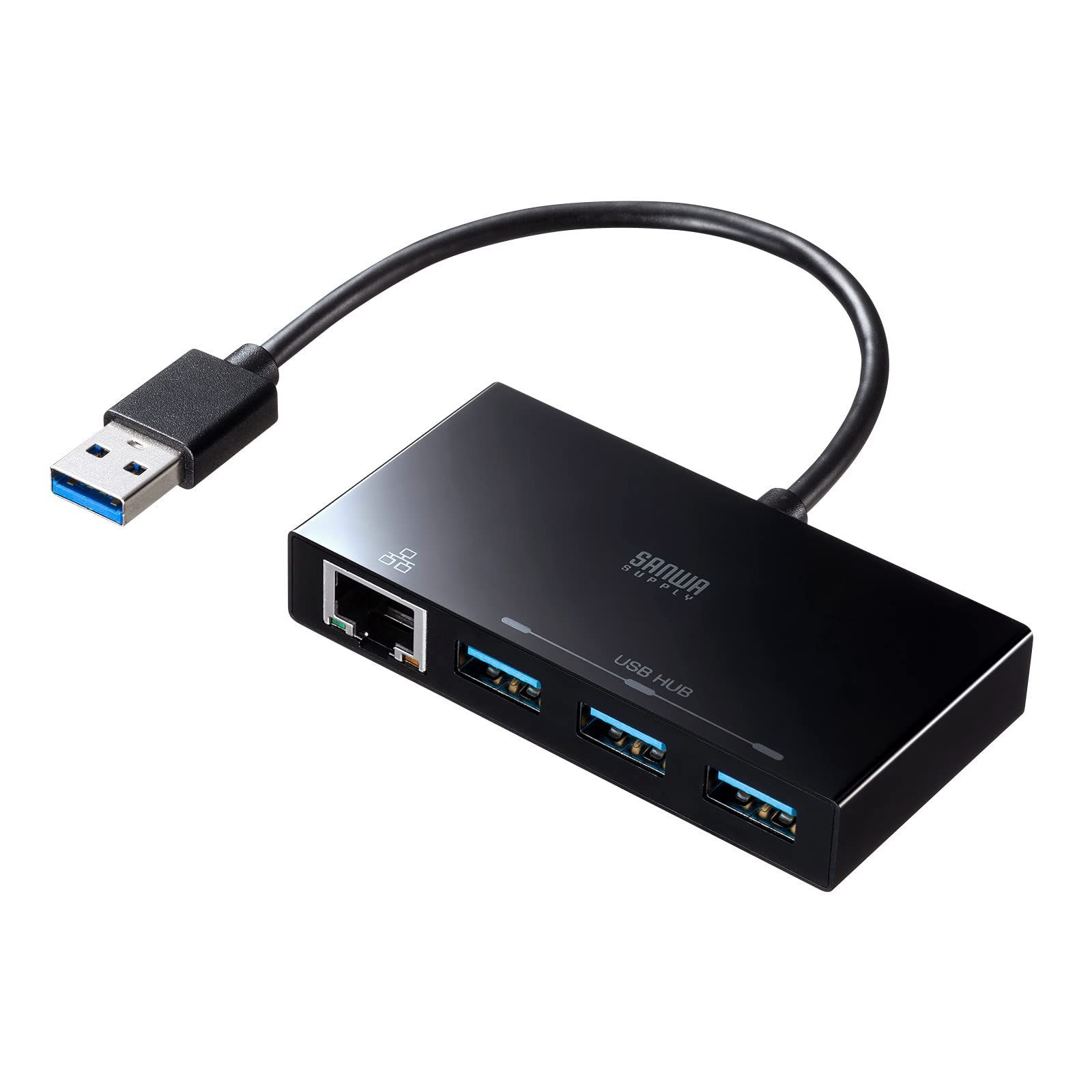 新品 サンワサプライ(Sanwa Supply) USB3.2 Gen1 ハブ付き ギガビットLANアダプタ USB-3H322BKN ブラック USBハブ