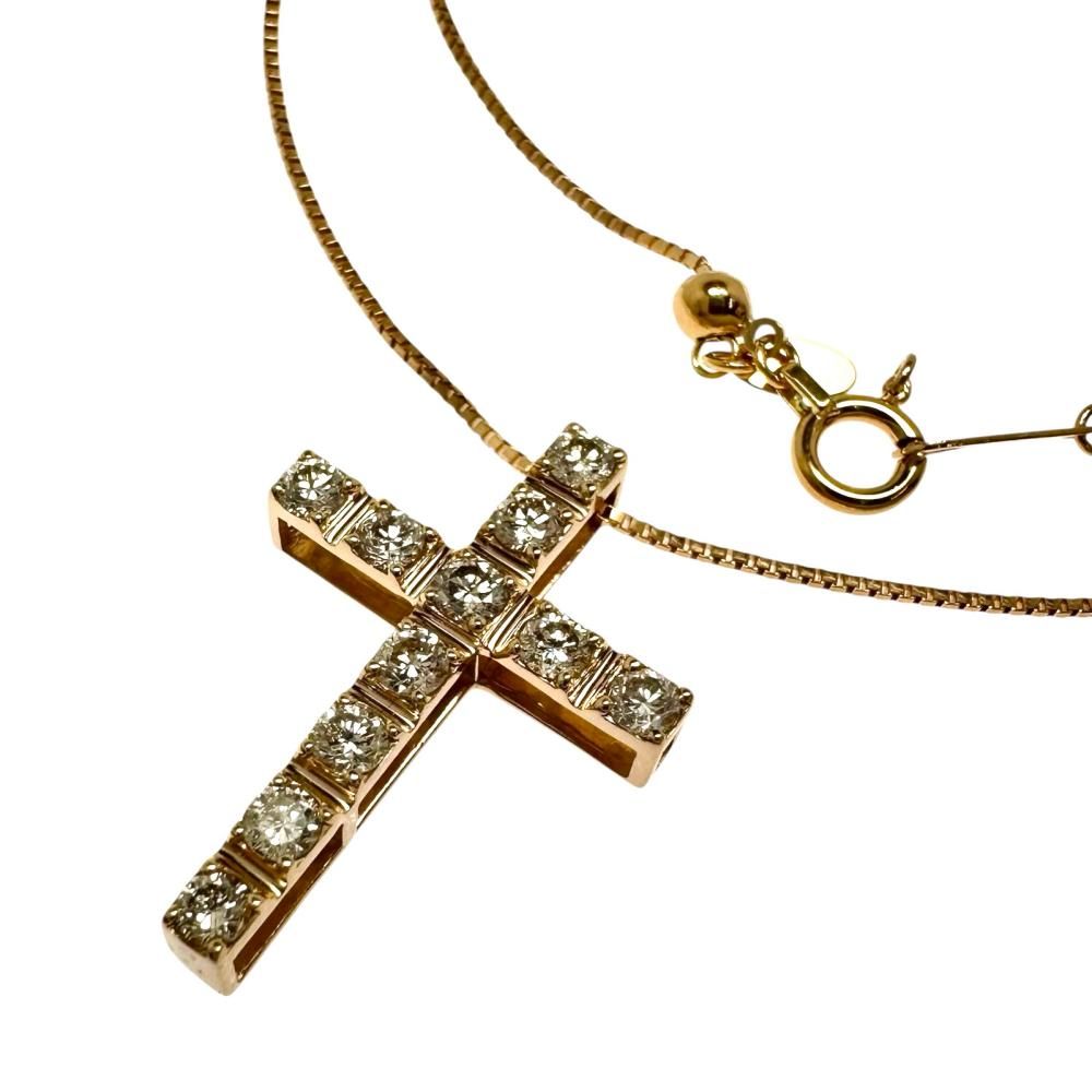 クロス ダイヤモンド 計0.50ct ネックレス K18PGピンクゴールド 18金 3.2g 45cm レディース 真子質店 NN