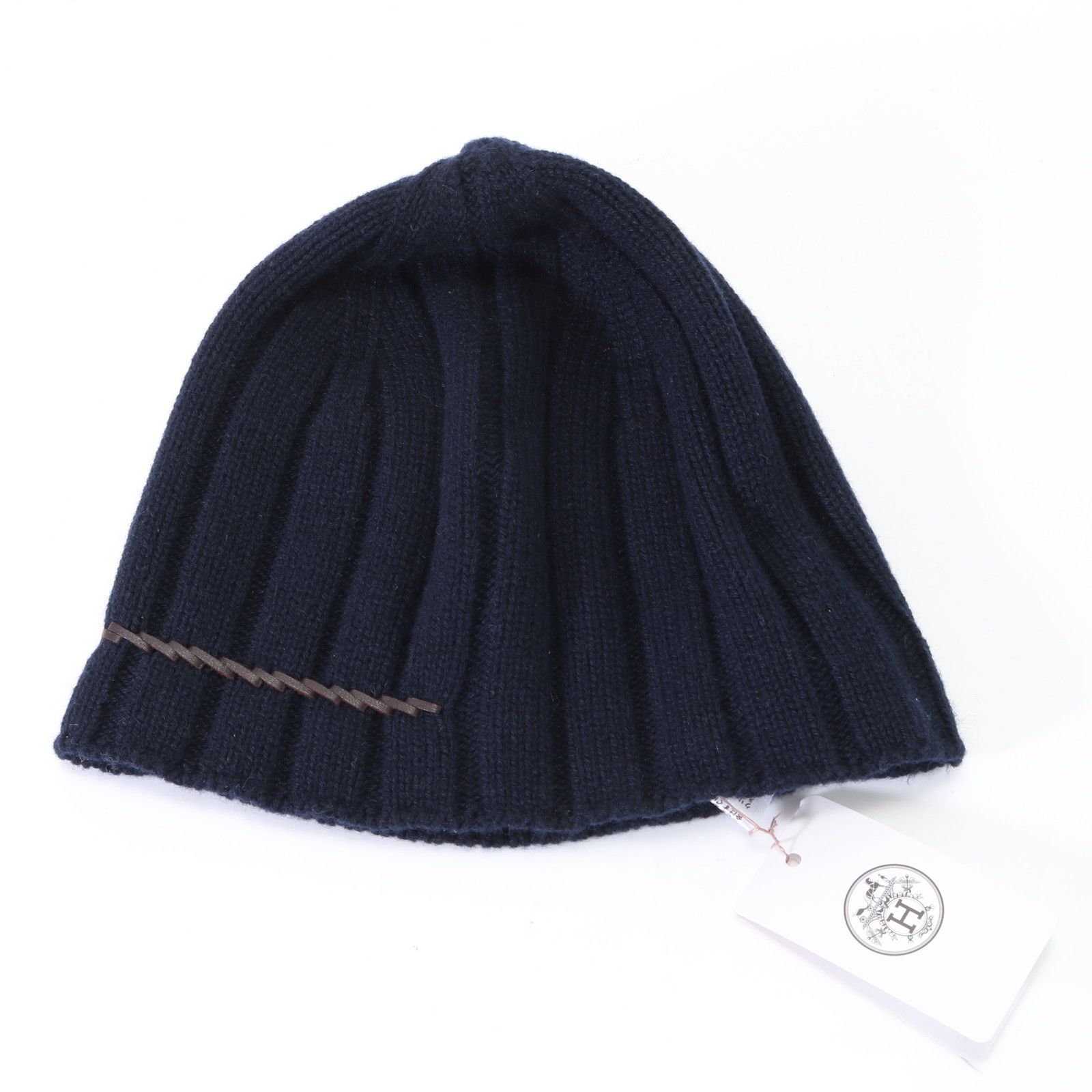新品同様 エルメス カシミヤ 100％ ニット帽 ビーニー レザー