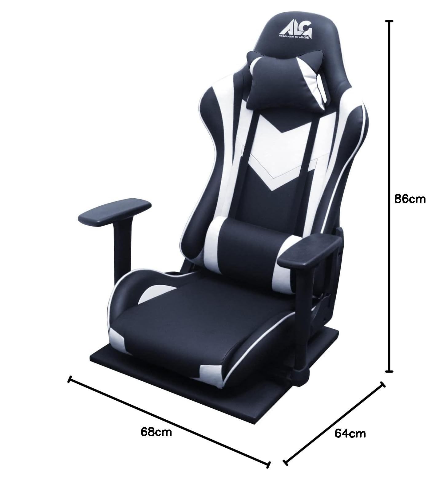68×86×64cm ホワイト＆ブラック e-sports 体を包み込むバケットシート形状 ゲーミング座椅子 着脱式ヘッドレスト＆ランバーサポート 165°無段階リクライニング アローン Allone ALGA-GMFCWAK MARWIL-DEMENAGEMENTS_CH