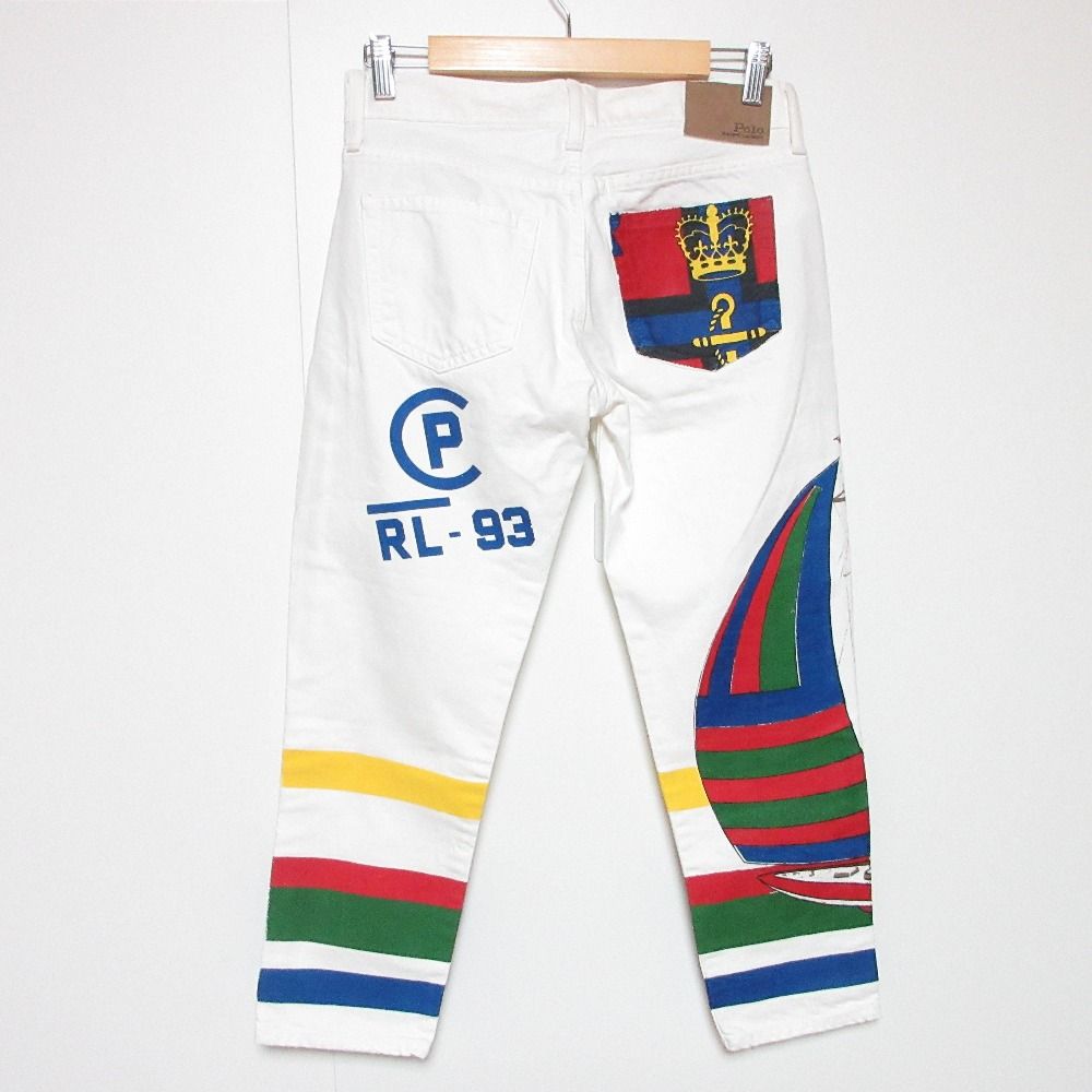 POLO RALPH LAUREN ポロラルフローレン AVERY BOYFRIEND CP93 プリント デニムパンツ W25S ホワイト レディース 古着