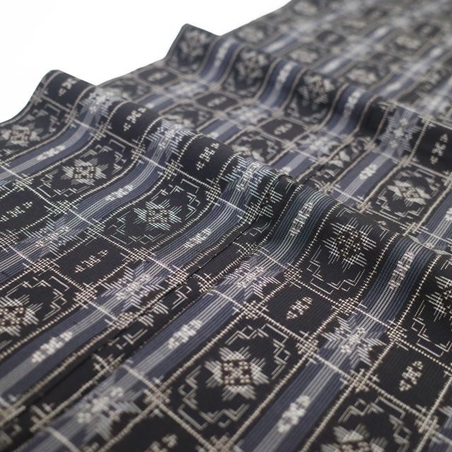 最終　値下不可　希少なトールサイズ！本場大島袖　茶泥染　龍郷柄　正絹　着物 袷】トールサイズ 本場奄美大島 市松文 泥大島紬 | 大山キモノ