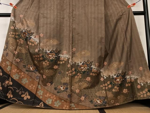 平和屋着物○極上 本場染大島紬 訪問着 舞桜 麻の葉文様 暈し染め 正絹