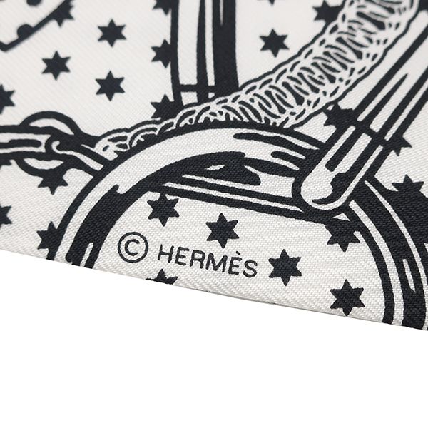 エルメス HERMES スカーフ ツイリー シルク ホワイト×マリン