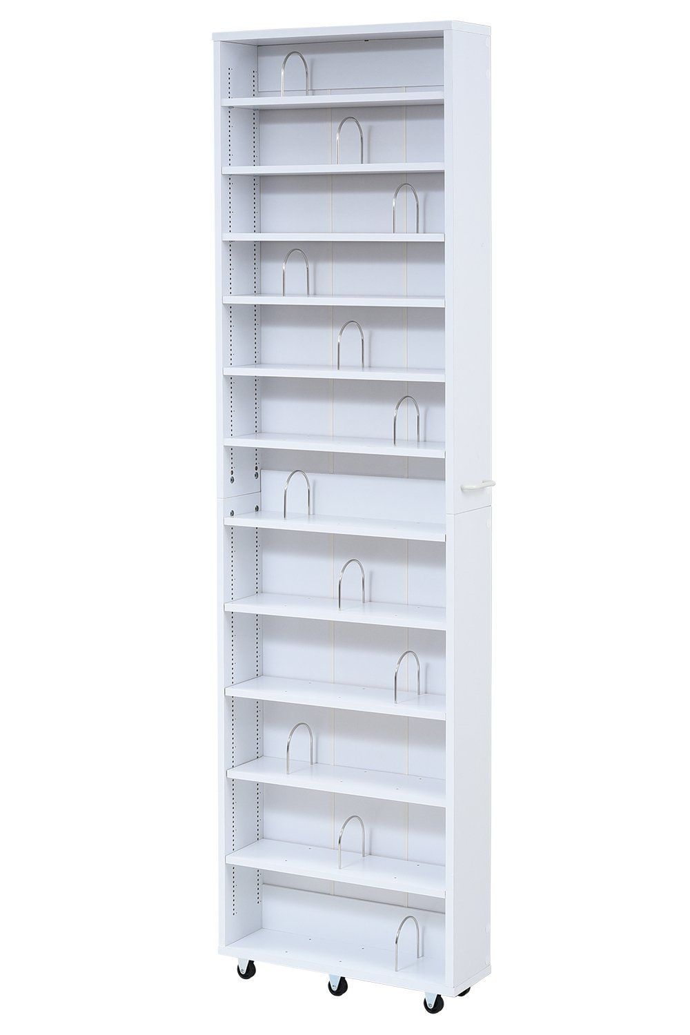 新着商品 12段 高さ 200 幅16.5cm cm すき間を埋める 隙間ラック 本棚 大容量 ブックスタンド付き 棚板 1cmピッチ かんたん調節 メモリ付き JKプラン FRM-0004-WH