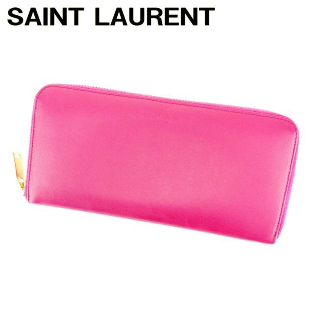 サンローラン 長財布 ラウンドファスナー 財布 ロゴ ピンク ゴールド  