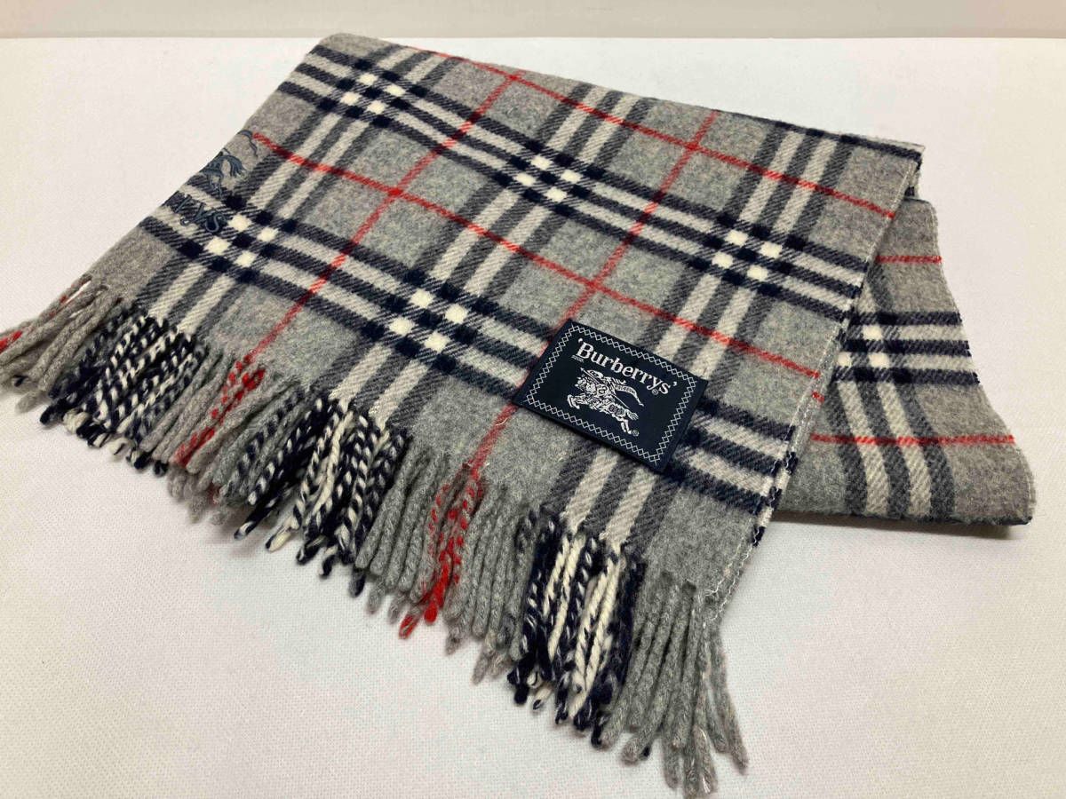 Burberry バーバリー マフラー 100%ラムウール ノバチェック グレー BURBERRY - バーバリーズ ラムウール ショートマフラー 長さ
