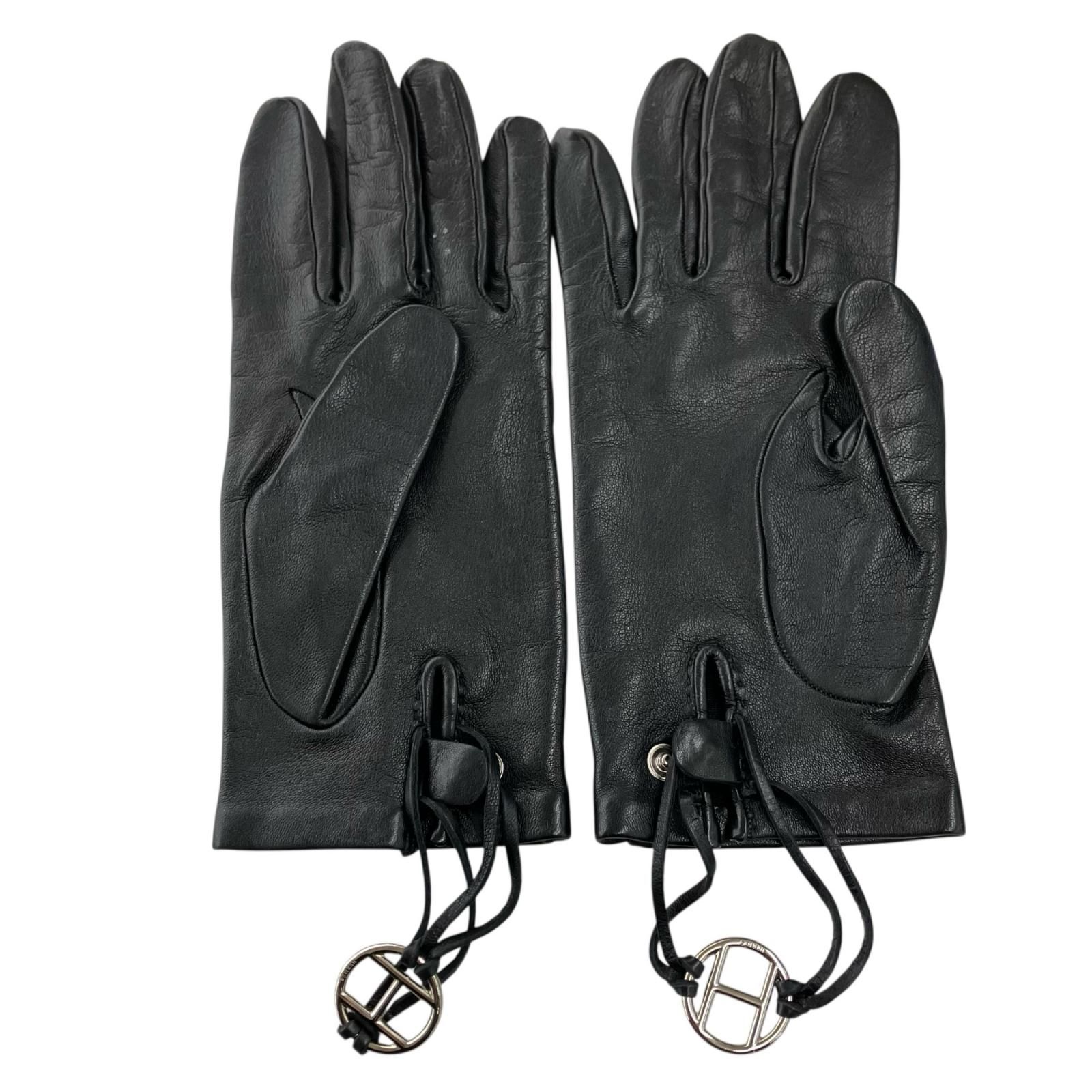 186005 HERMES エルメス 手袋 ブラック 7サイズ レザー レディース